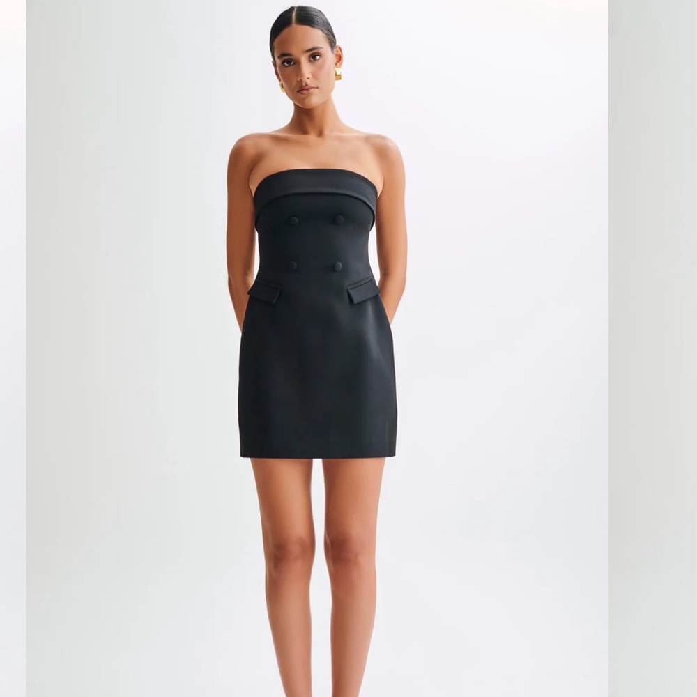 Strapless Suiting Mini Dress - Black